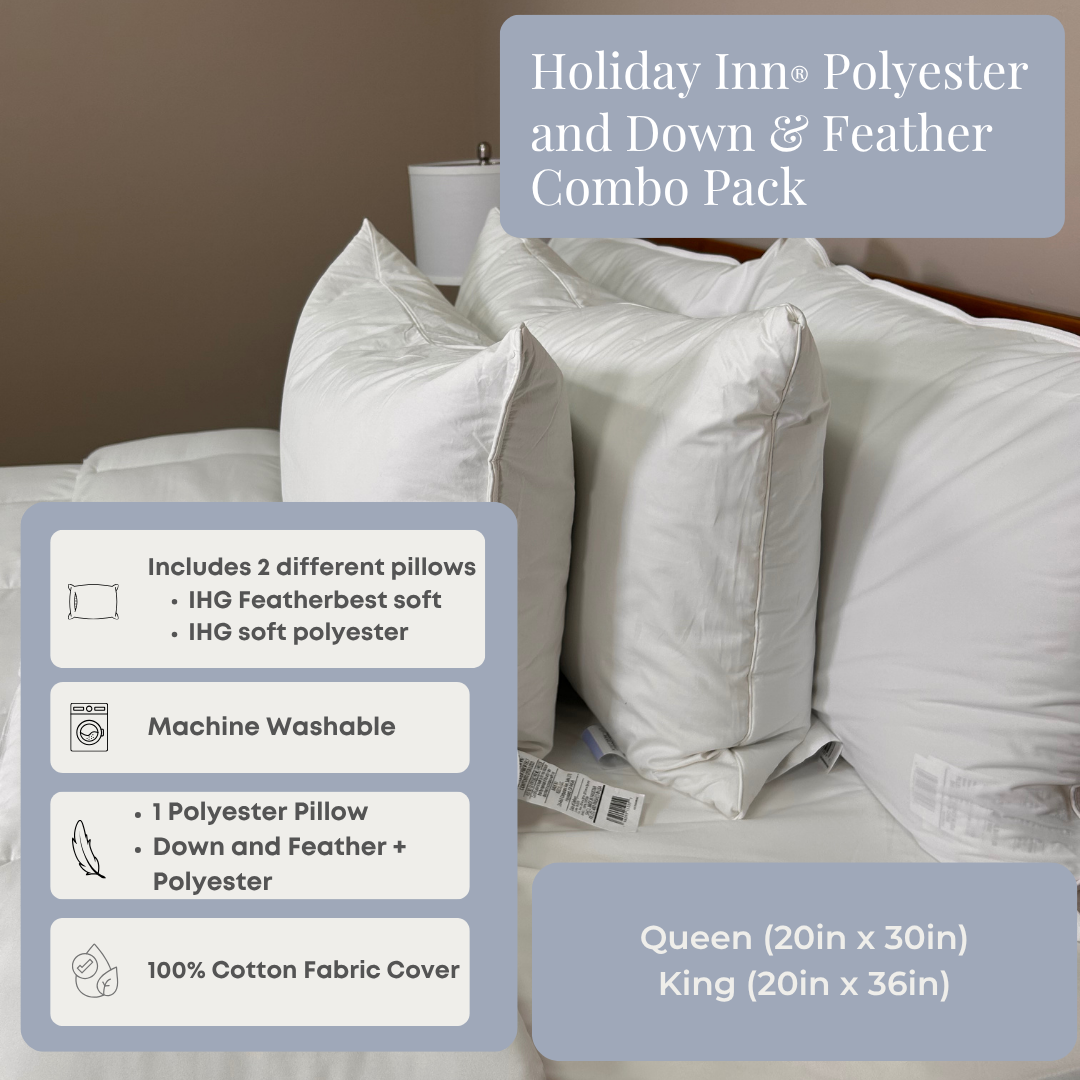 Holiday Inn® Polyester & Down Feather Combo Pillow Set - 2 Pack | Ultra Soft Support for Side, Back & Stomach Sleepers | Perfect for Hotels, Guest Rooms & Home Bedding