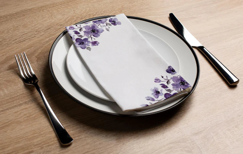 Premium Disposable Linen-Like Paper Guest Towels - 16 Pack Purple Watercolor Floral Design - Perfect for Weddings, Parties, Restaurants & Upscale Events