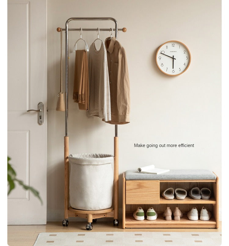 Solid Oak Wood Mobile Clothes & Hat Rack - Portable Wardrobe Organizer for Bedroom, Entryway, or Closet Storage