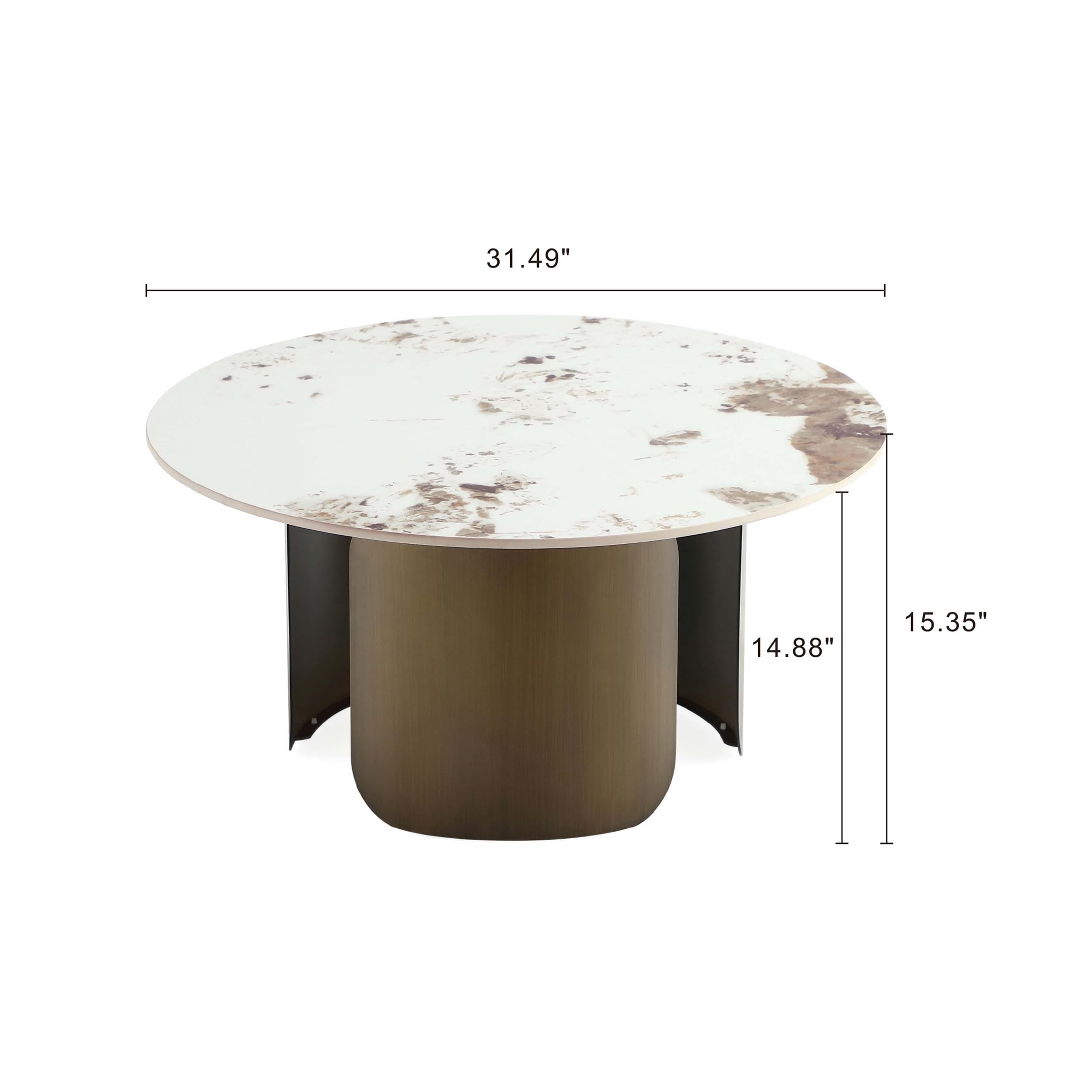 Monica 2-Piece Round End Table & Coffee Table Set with Durable Sintered Stone Top & Stainless Steel Base - Modern Gold Living Room Furniture for Home Decor | Perfect for Lounge, Family Room & Apartment