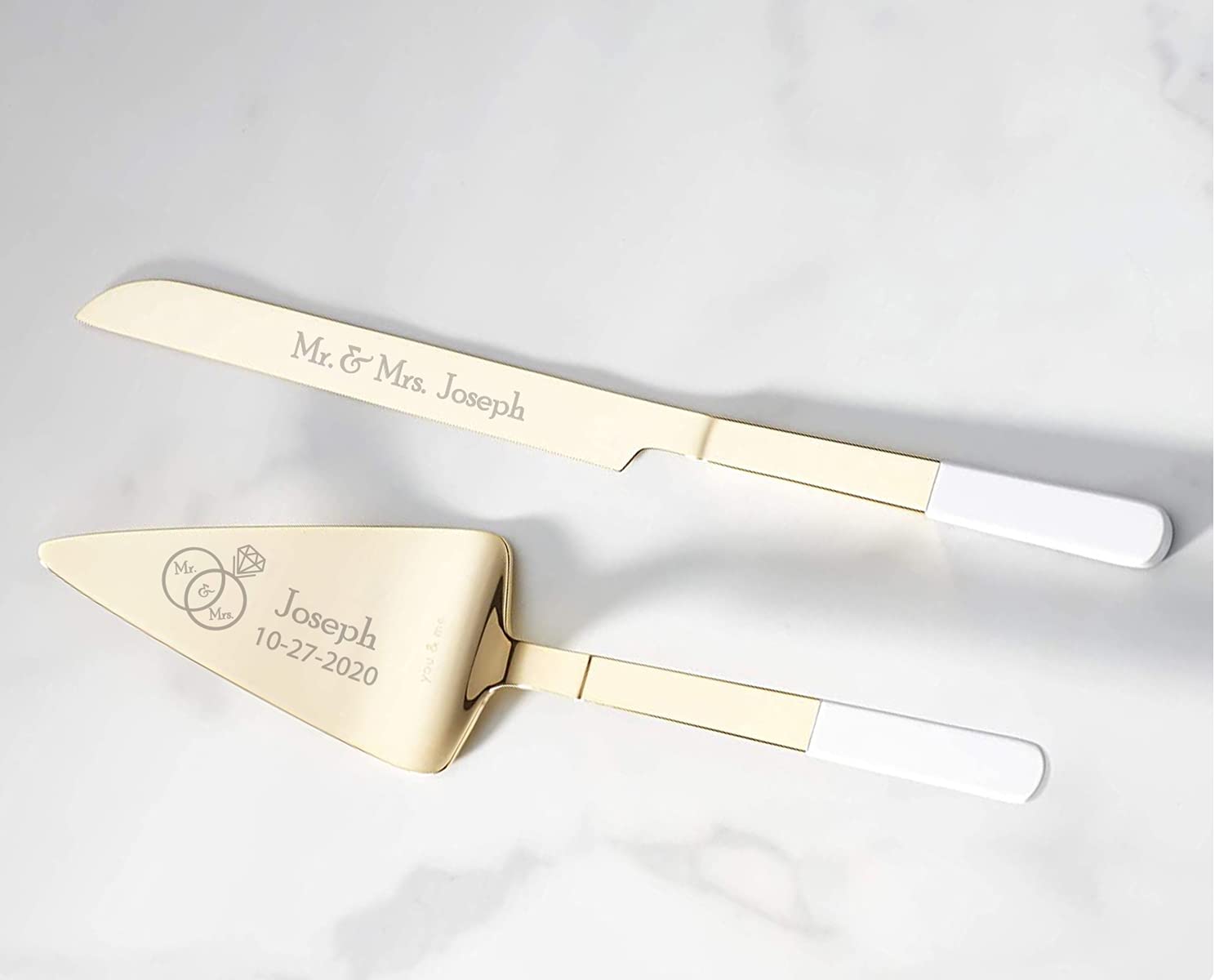 Kate Spade Bridal With Love Gold Personalized Wedding Cake Cutting Set - Custom Engraved Cake Knife & Server Set for Bride & Groom - Perfect Wedding Gift & Bridal Shower Accessory for Romantic Ceremonies