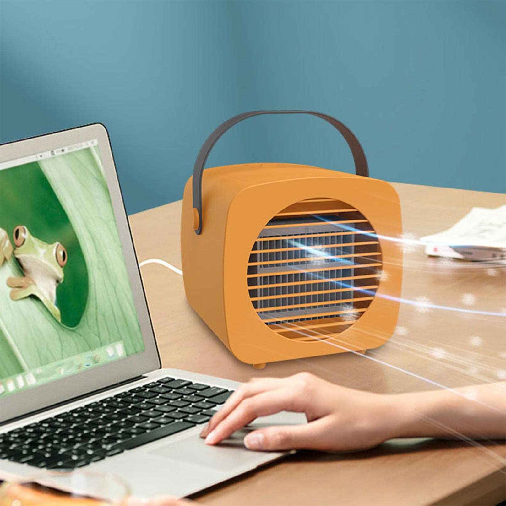 Portable USB Rechargeable Air Cooler Fan - Mini Evaporative Cooling Fan for Home, Office, Bedroom, Dorm | Quiet Personal Cooling System for Summer, Travel & Indoor Use (Orange)
