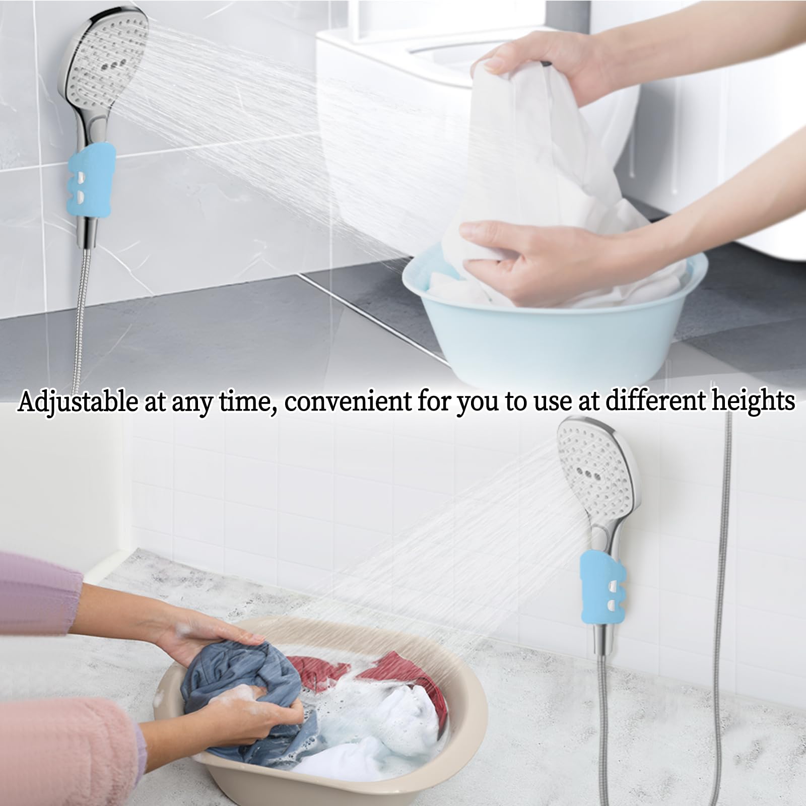 Universal Suction Cup Shower Head Holder - Wall Mount, Non-Drill, Relocatable Silicone Bracket for Handheld Shower (4Pcs, Blue) - Perfect for Bathroom, RV, and Camping Showers