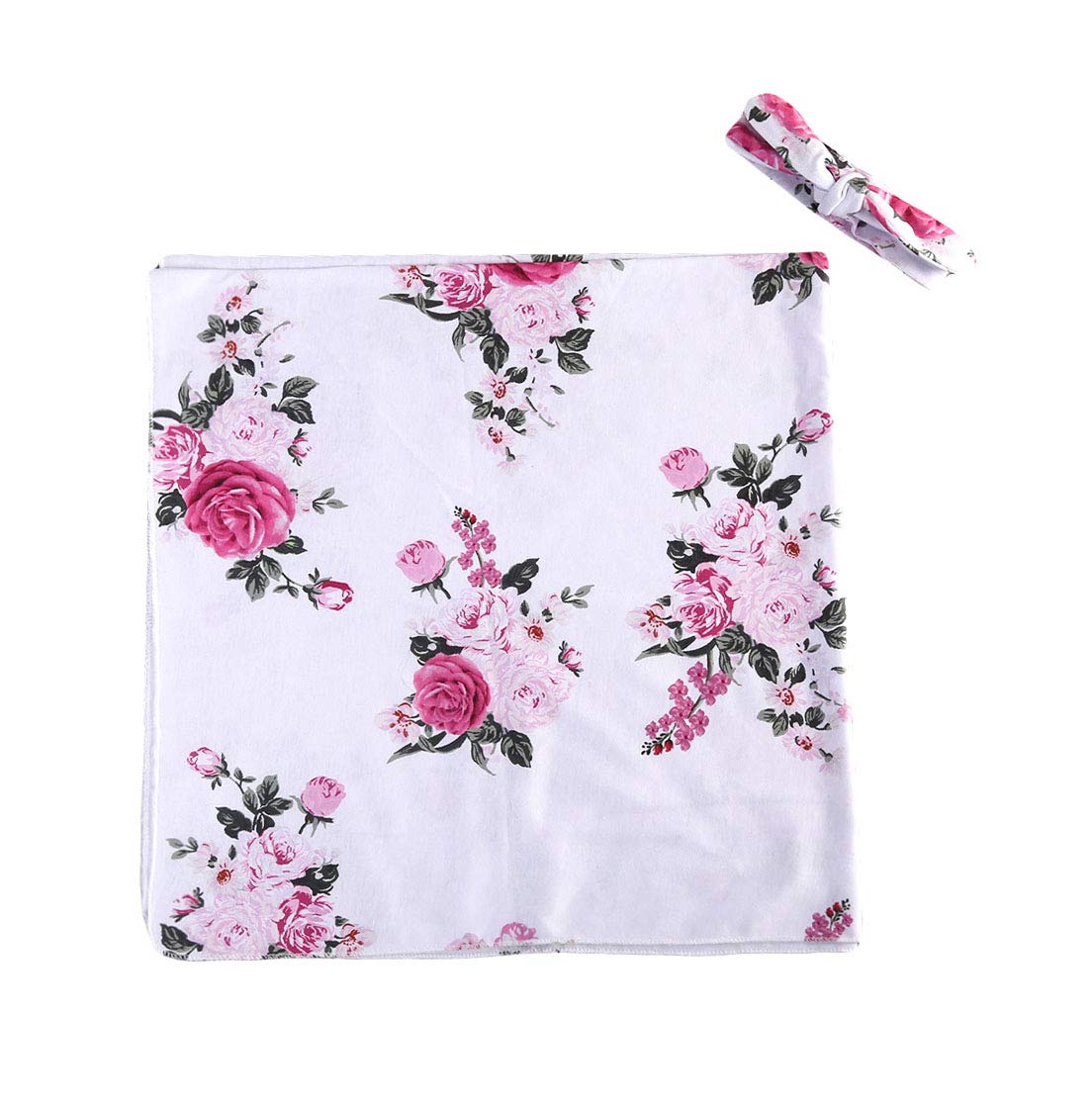 Baby Girl Floral Receiving Blanket & Headband Set - Soft Newborn Swaddle Wrap for Hospital Photos, Baby Shower Gift, and Nursery Essentials