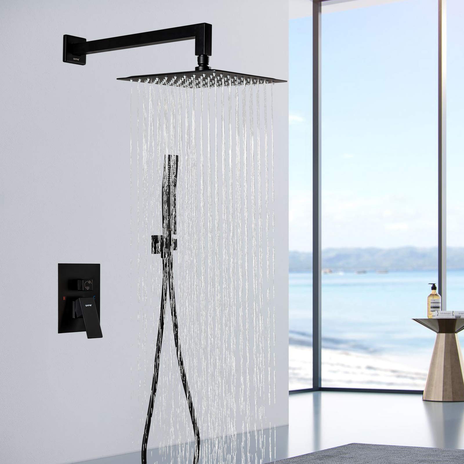 Gappo Matte Black Wall Mounted Shower System - 10 Inch High Pressure Rain Shower Head with Handheld Sprayer & Rough-in Valve | Perfect for Modern Bathroom Renovations & Spa-Like Shower Experience