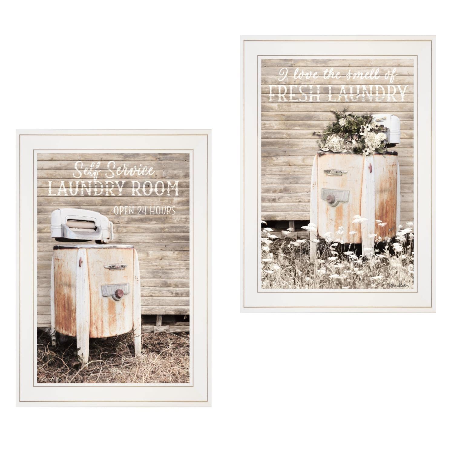 Lori Deiter White Framed 2-Piece Laundry Room Vignette Wall Art Set - Perfect for Laundry Room Decor, Bathroom, or Mudroom Wall Decor