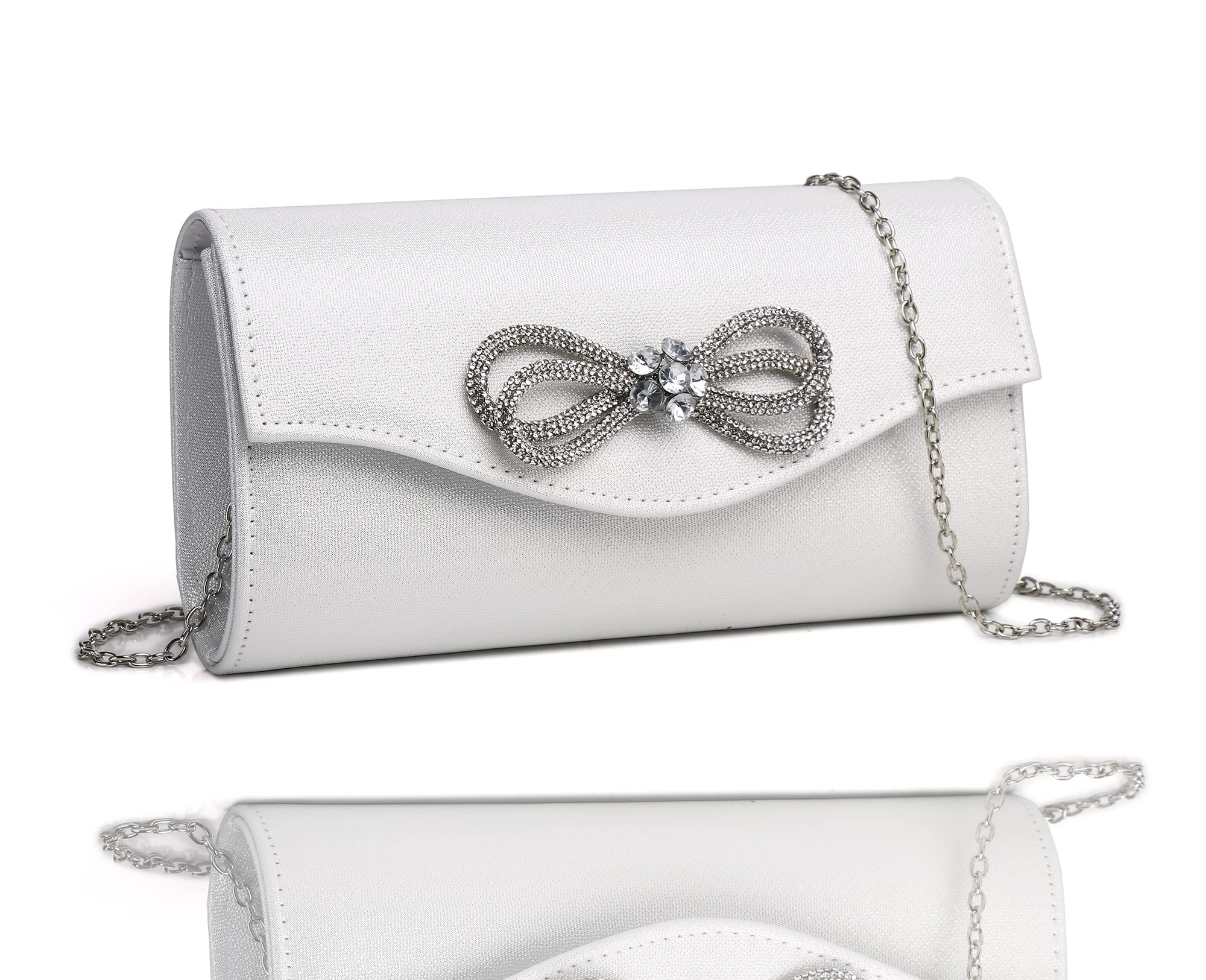 Elegant Diamond Bow Rhinestone Clutch Purse for Women - Wedding, Prom, Cocktail Party Evening Bag | Perfect for Formal Events, Date Nights & Special Occasions