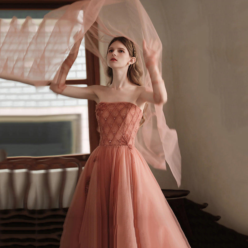 Elegant A-Line Tulle Long Prom Dress with Short Sleeves - Formal Evening Gown for Homecoming, Wedding, and Special Occasions - Style 504