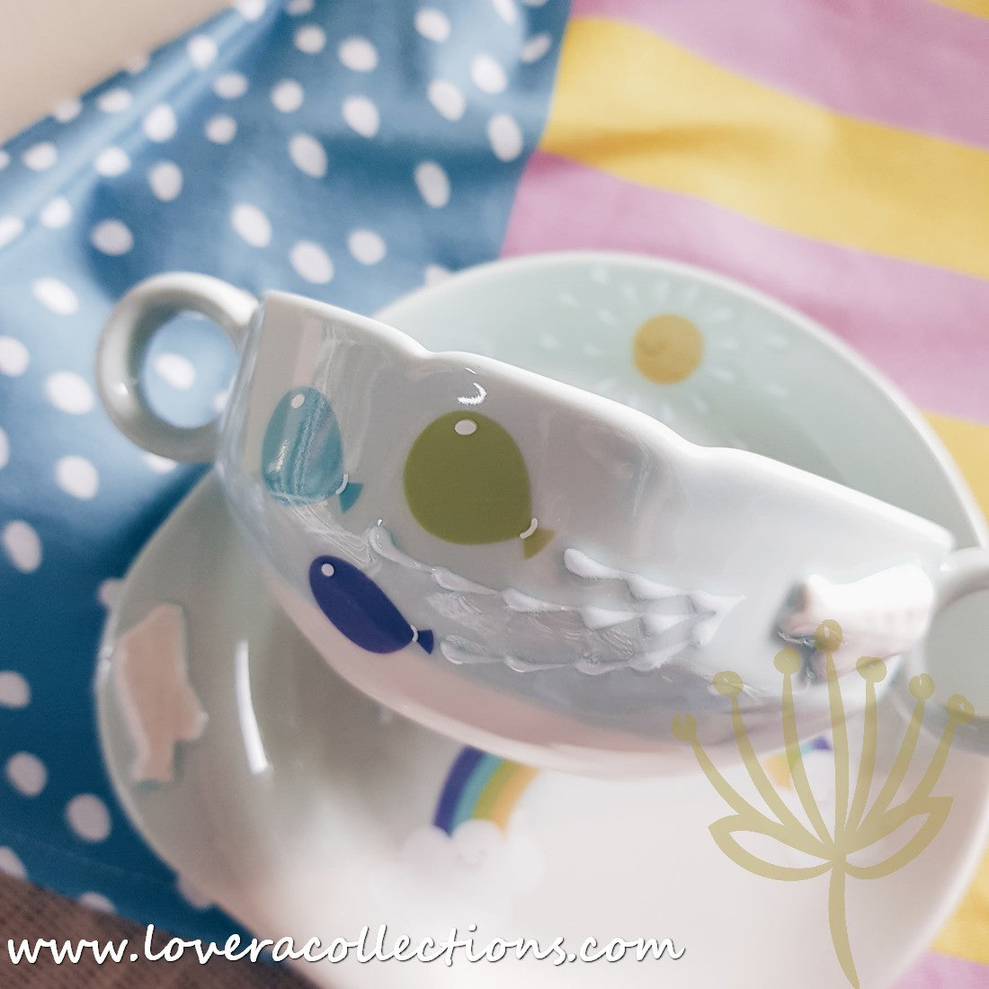 Chikudouen x Lovera Blue Balloon Kids Dinnerware Set - 4-Piece Children's Tableware Gift for Birthday & Holidays (Plates, Bowls, Cups & Utensils) - Perfect for Parties, Daily Meals & Special Occasions