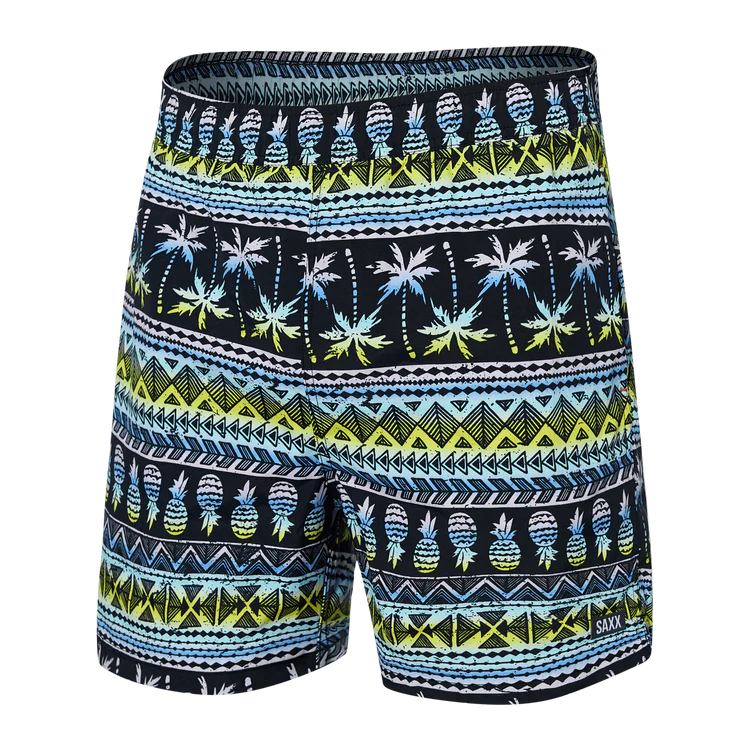SAXX Men's 5-Inch Swim Trunks with Built-In Liner - Quick Dry Volley Pina Stripe Beach Shorts for Swimming, Surfing & Summer Vacation (Black Multi)