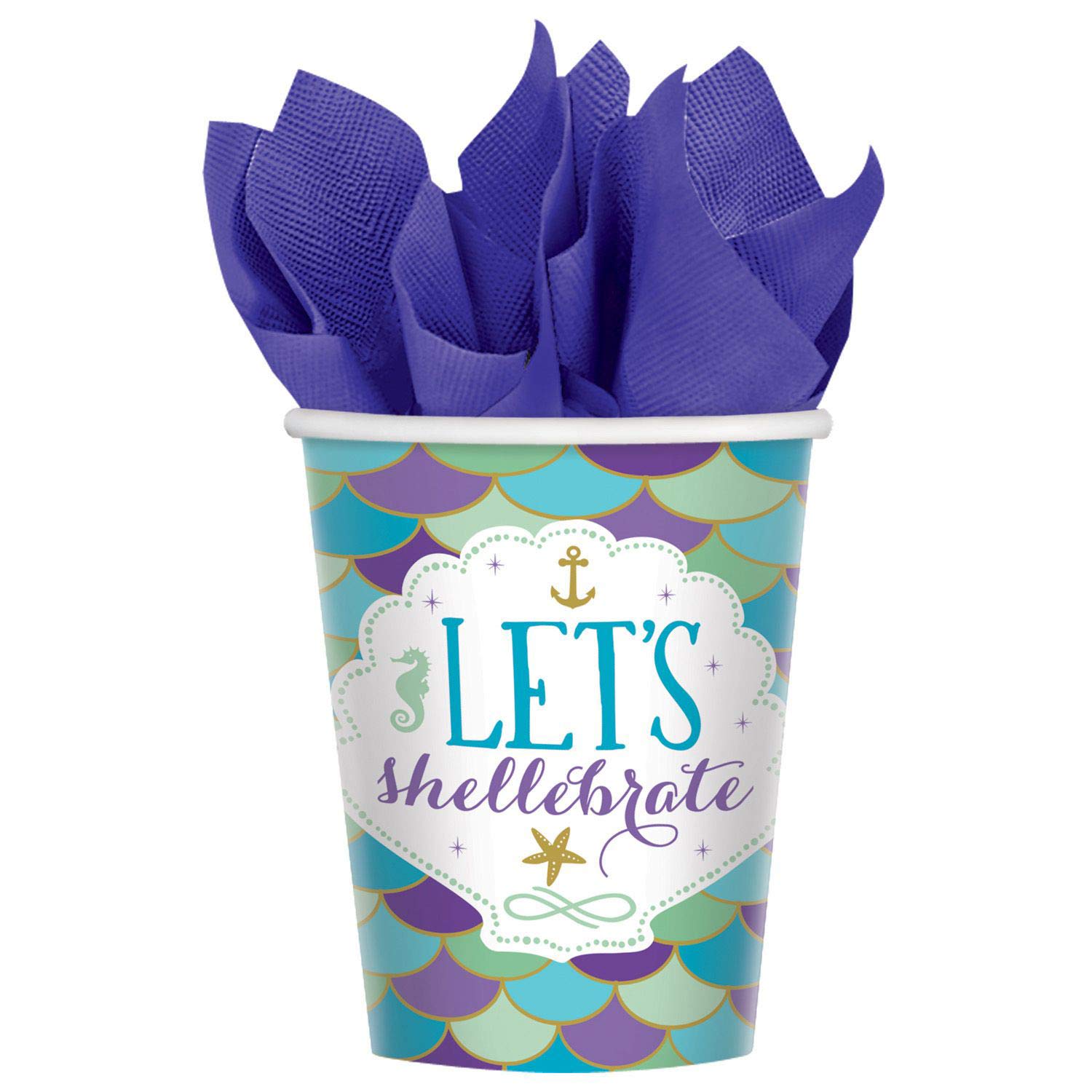 Amscan 581975 Mermaid Wishes Collection 9 oz Plastic Cups (8-Pack) - Perfect for Birthday Parties, Baby Showers & Themed Events