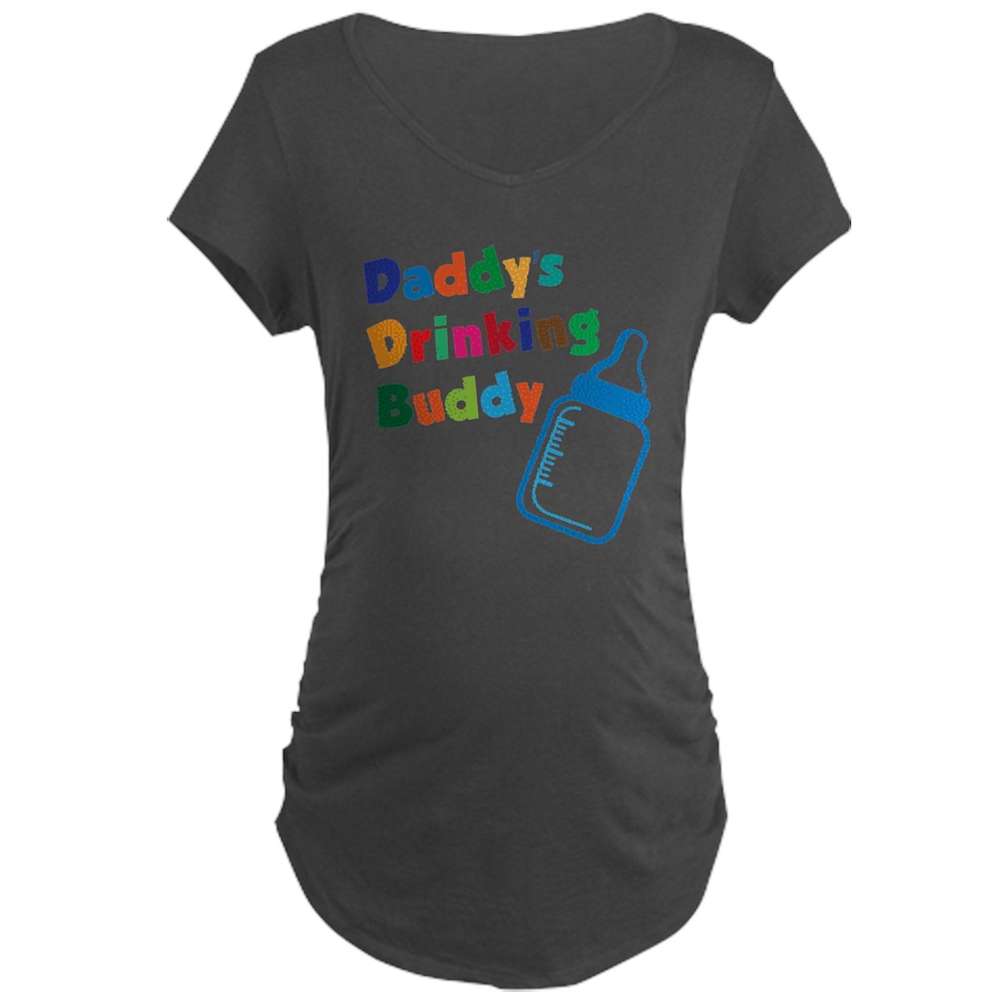 Daddy's Drinking Buddy Maternity Dark T-Shirt for Women - Stretchable Ruched Side Design for Comfort - Perfect for Pregnancy Announcements, Baby Showers & Casual Wear