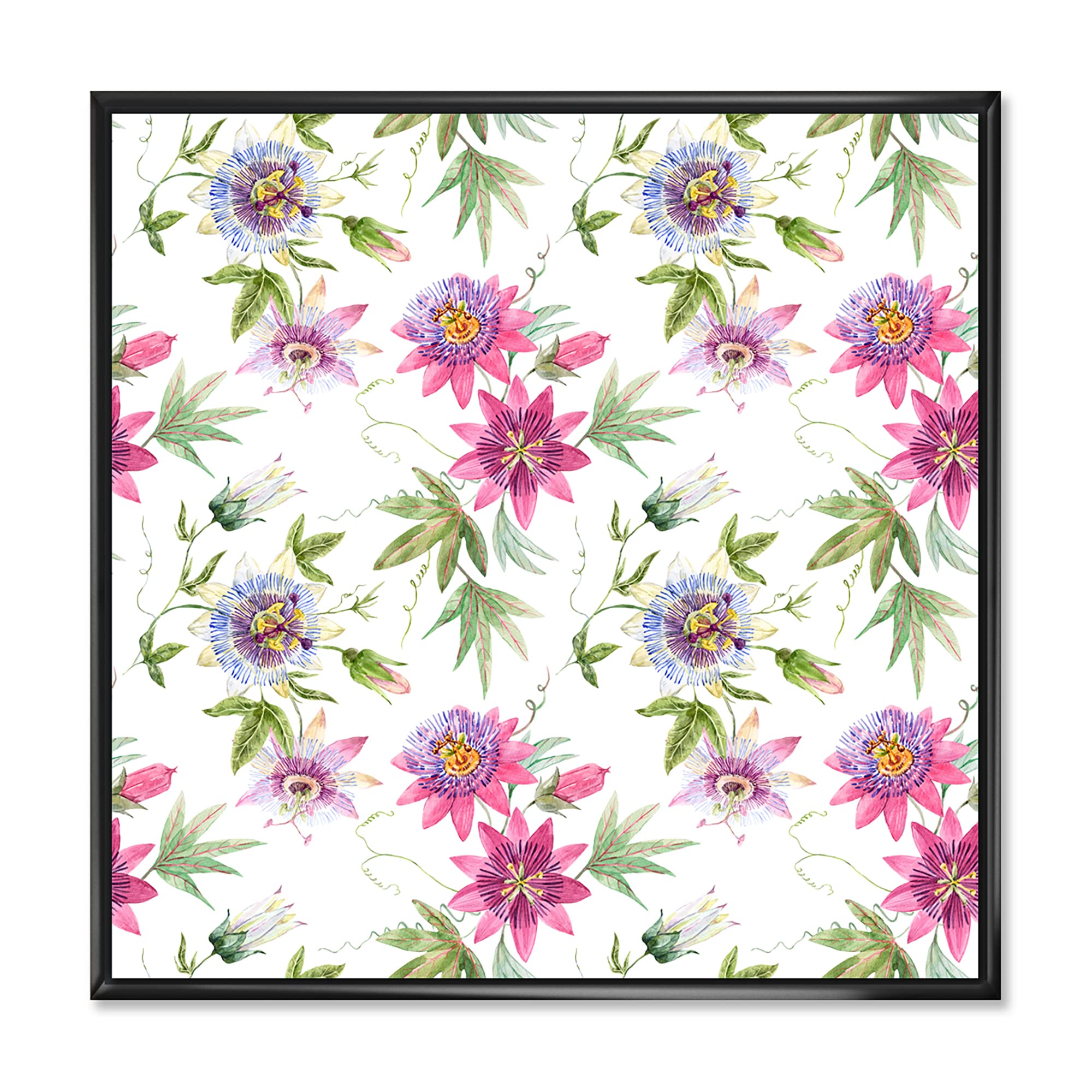 DesignQ Pink Passionflower Framed Canvas Wall Art Print - Vibrant Floral Home Decor for Living Room, Bedroom & Office