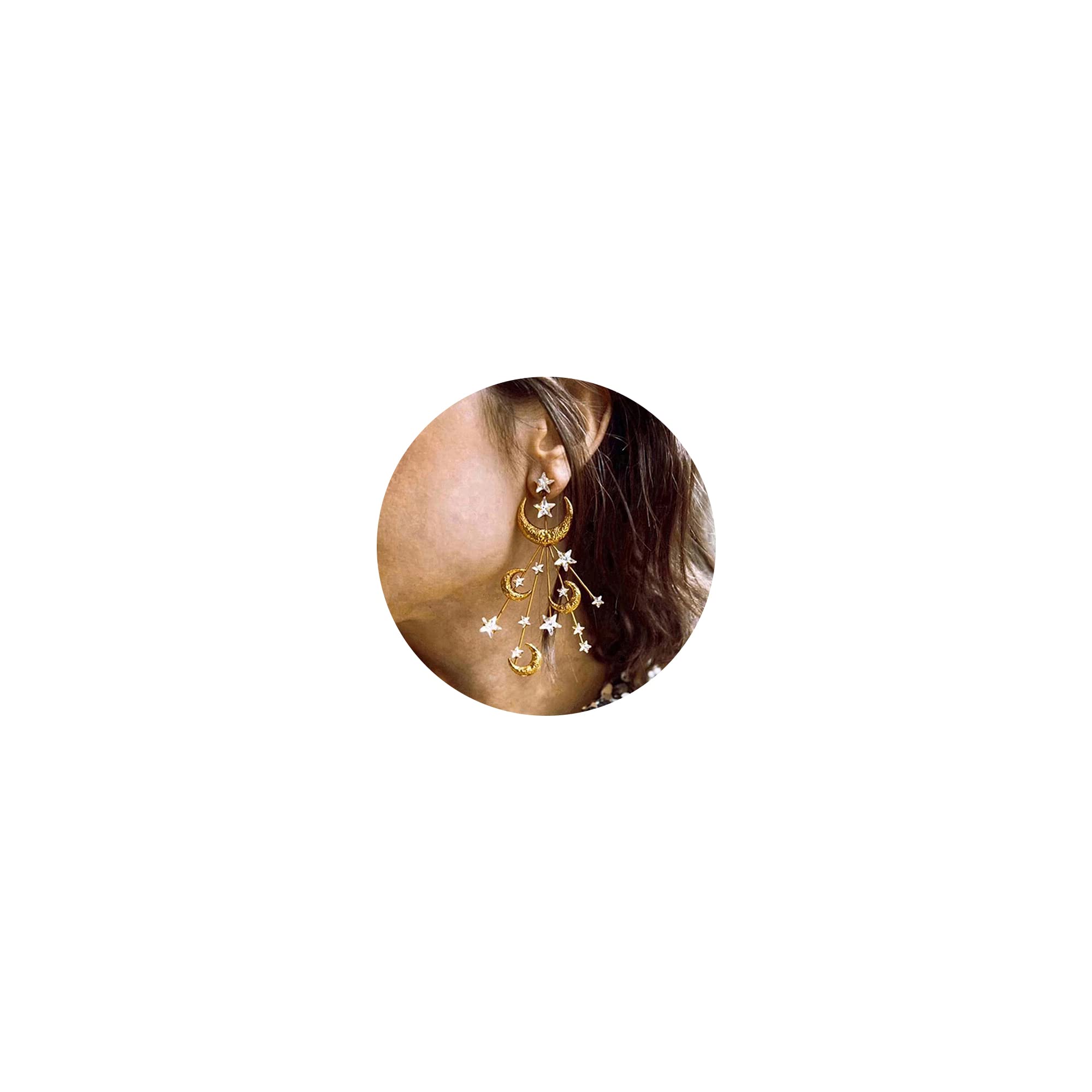 Swarovski Crystal Gold Plated Crescent Moon & Cubic Zirconia Star Drop Earrings for Women - Vintage Statement Dangle Jewelry - Perfect Gift for Birthday, Anniversary & Party Occasions