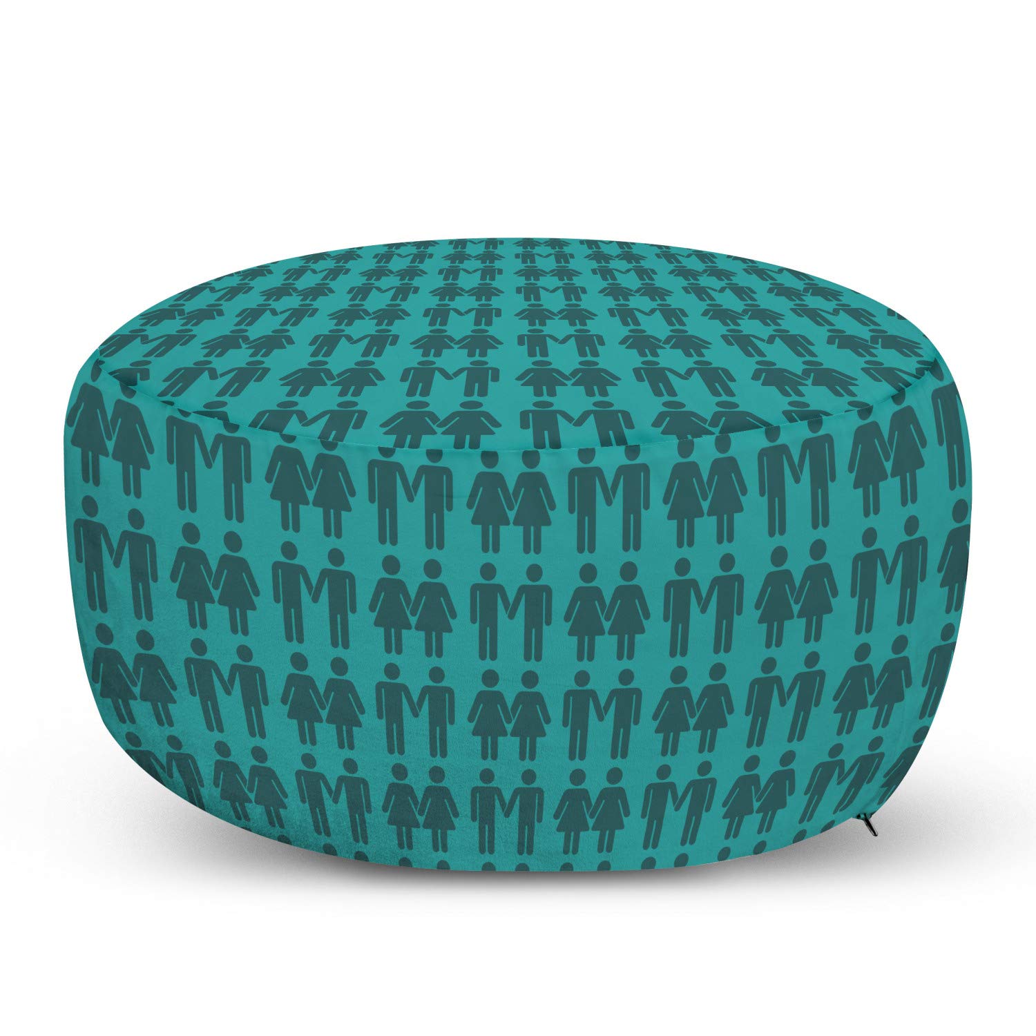 Ambesonne Pride Day Ottoman Pouf - Decorative Foot Rest with Gay Love Traffic Signs & Couples Pattern, Removable Cover for Living Room & Bedroom - Dark Seafoam Cadet Blue | Perfect for LGBTQ+ Home Decor, Cozy Seating & Accent Piece