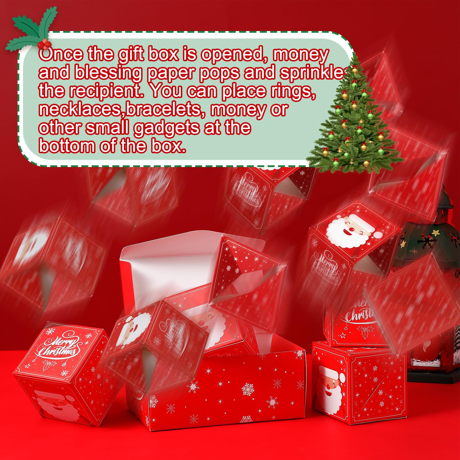 Kosiz Christmas Exploding Gift Box Set of 2 - Pop-Up Money Gift Box for Cash, Birthday & Holiday Presents - Perfect for Santa Claus Gifts, Relatives, Friends, Women, Men & Kids - Great for Christmas Parties, Surprise Reveals & Special Occasions