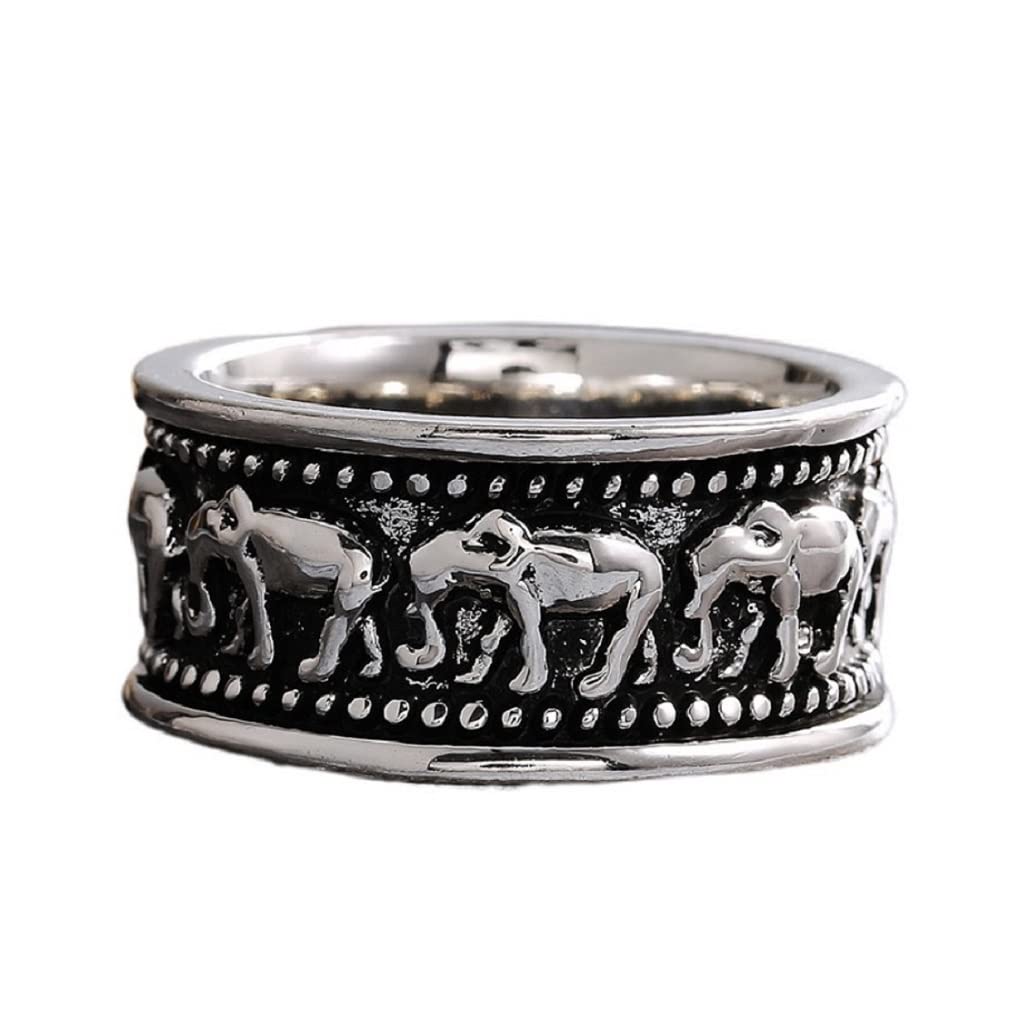 Viking Elephant Ring for Men - Norse Silver Elephant Family Ring, Vintage Elephant Totem Amulet Jewelry - Punk Hip Hop Biker Ring Gift for Boys & Men - Perfect for Viking Lovers, Biker Fashion & Unique Gift Occasions