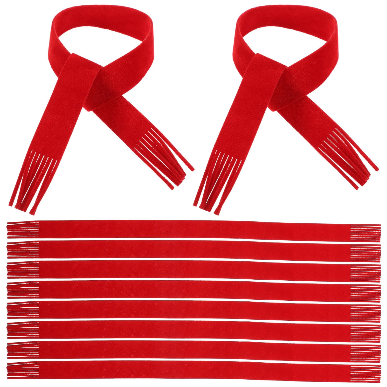 10pcs Mini Santa Scarf Christmas Knit Fabric - Silverware Holders, Wine Bottle Covers, Doll Scarves & Xmas Tree Ornaments (Green/Red) | Perfect for Holiday Table Decor, Gift Wrapping & Festive Home Decoration