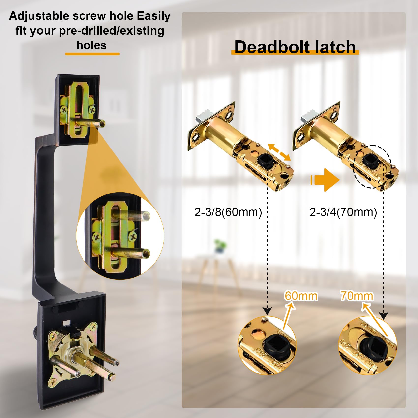 Azdele Bronze Front Door Handle Set - Oil Bronze Entry Door Lever with Reversible Right/Left Hand Design - Venetian Bronze Lower Half Lever for Home Security & Elegant Entrance (Ideal for Front Doors, Entryways & Main Gates)