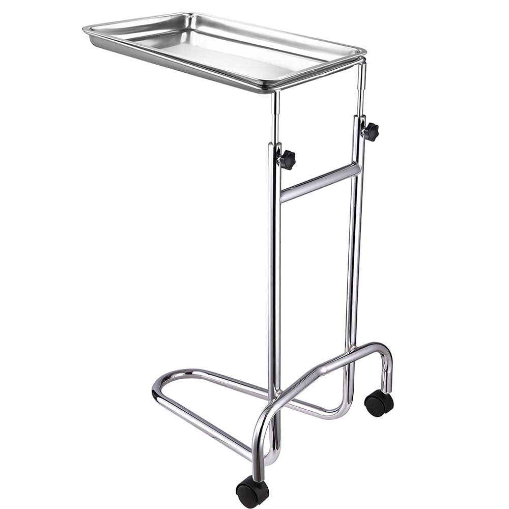 TheLAShop Mayo Instrument Stand with Removable Tray & Double Post - Durable Surgical Tool Organizer for Operating Rooms, Clinics, and Medical Labs