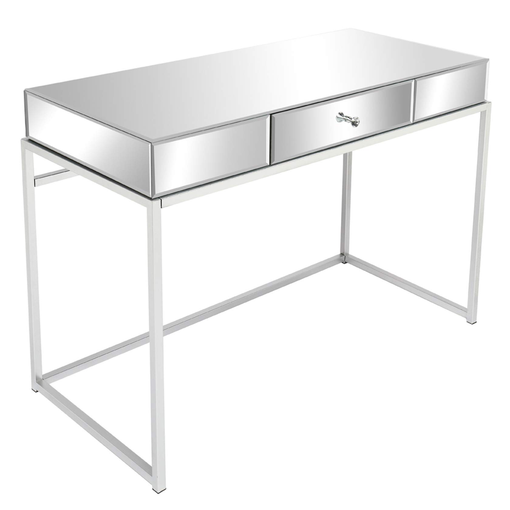 Mirrored Vanity Table with 2 Drawers - Modern Makeup Dressing Desk & Home Office Writing Table, Silver Finish | Perfect for Bedroom, Living Room, Entryway & Hallway Decor | Space-Saving Console & Sofa Side Table for Daily Use
