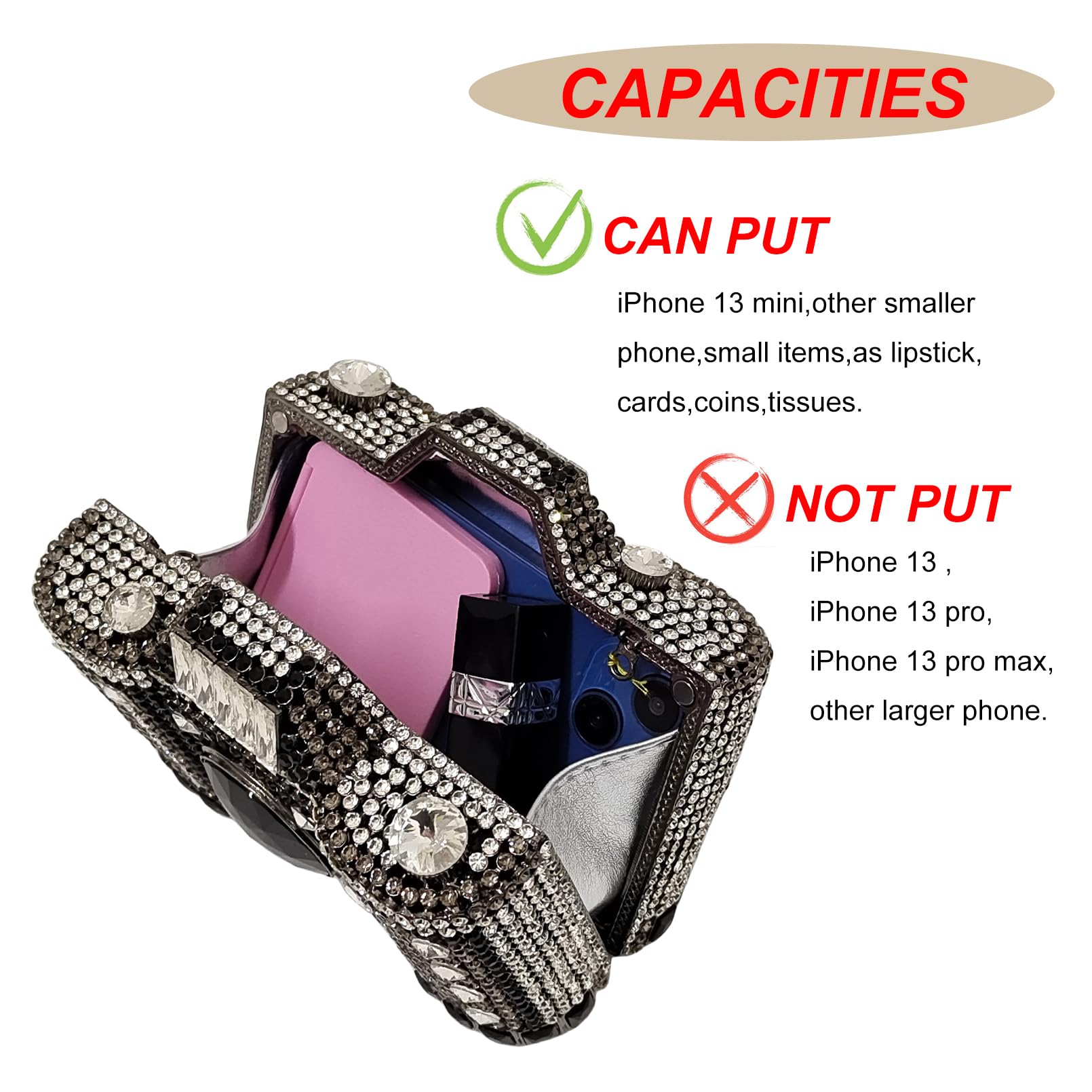 Crystal Clutch Purse - Cute Camera Shaped Mini Rhinestone Evening Bag for Women, Wedding Party Handbag | Elegant Accessory for Prom, Date Night & Special Occasions