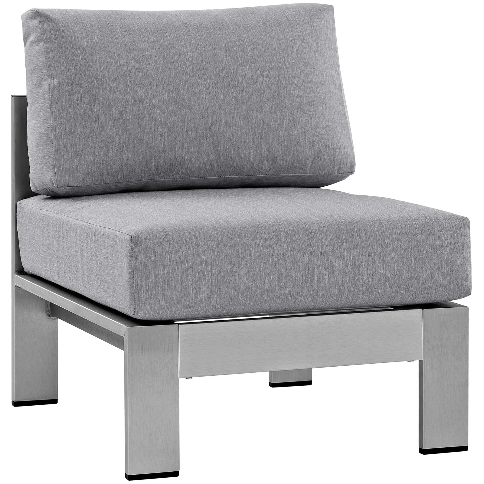 Modway Shore Aluminum Outdoor Patio Armless Chair - Silver Gray - Lightweight & Weather-Resistant for Poolside, Garden, and Backyard Relaxation