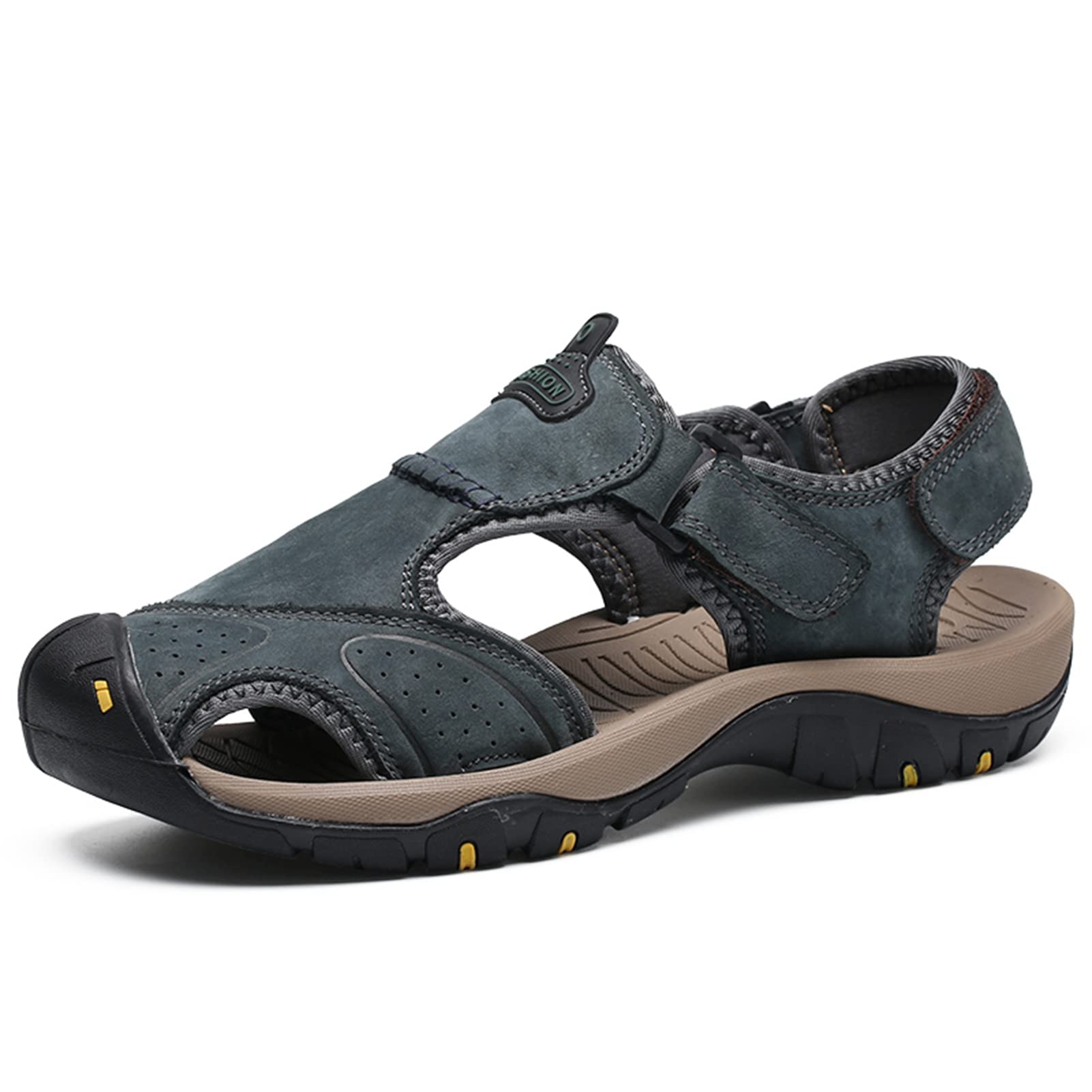 UMANPOO Men's Hiking Sandals - Waterproof Outdoor Sports Slides with Leather Straps, Closed Toe Non-Slip Water Shoes for Walking, Lightweight & Breathable with Cushioning - Perfect for Beach, Pool, Camping and Travel Adventures