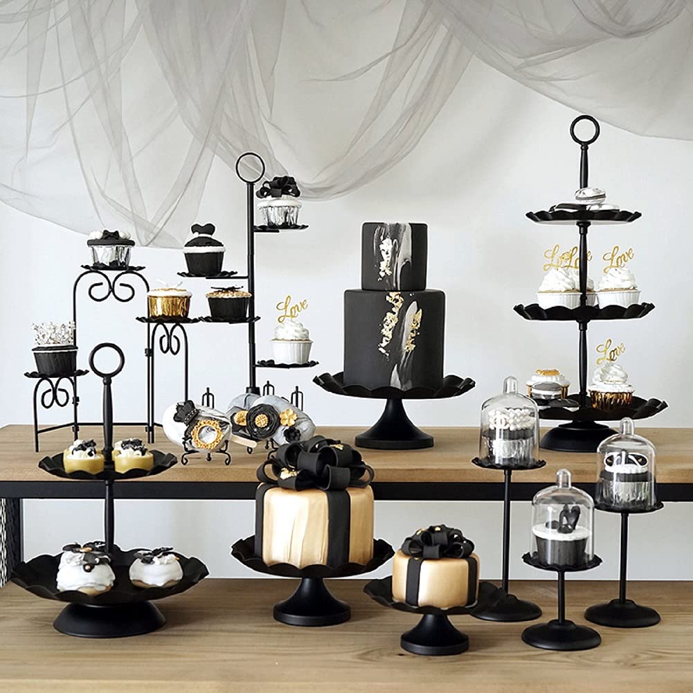 16PCS Black Metal Cake Stand Set - Cupcake Stands, Dessert Tray for Birthday Parties, Baby Showers & Weddings - Elegant Home Display Plates for Table Decoration & Dessert Presentation