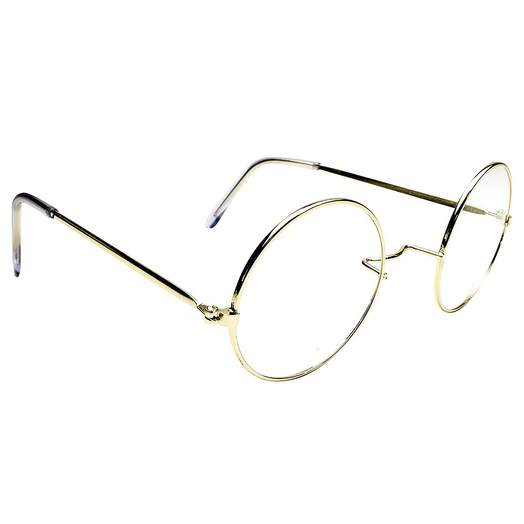 Kangaroo Gold Santa Claus Glasses - Clear Round Non-Prescription Eyewear for Harry Potter Costume, Halloween, Cosplay & Nerd Style | Unisex Accessories for Men, Women & Kids | Perfect for Christmas Parties, Themed Events & Costume Contests