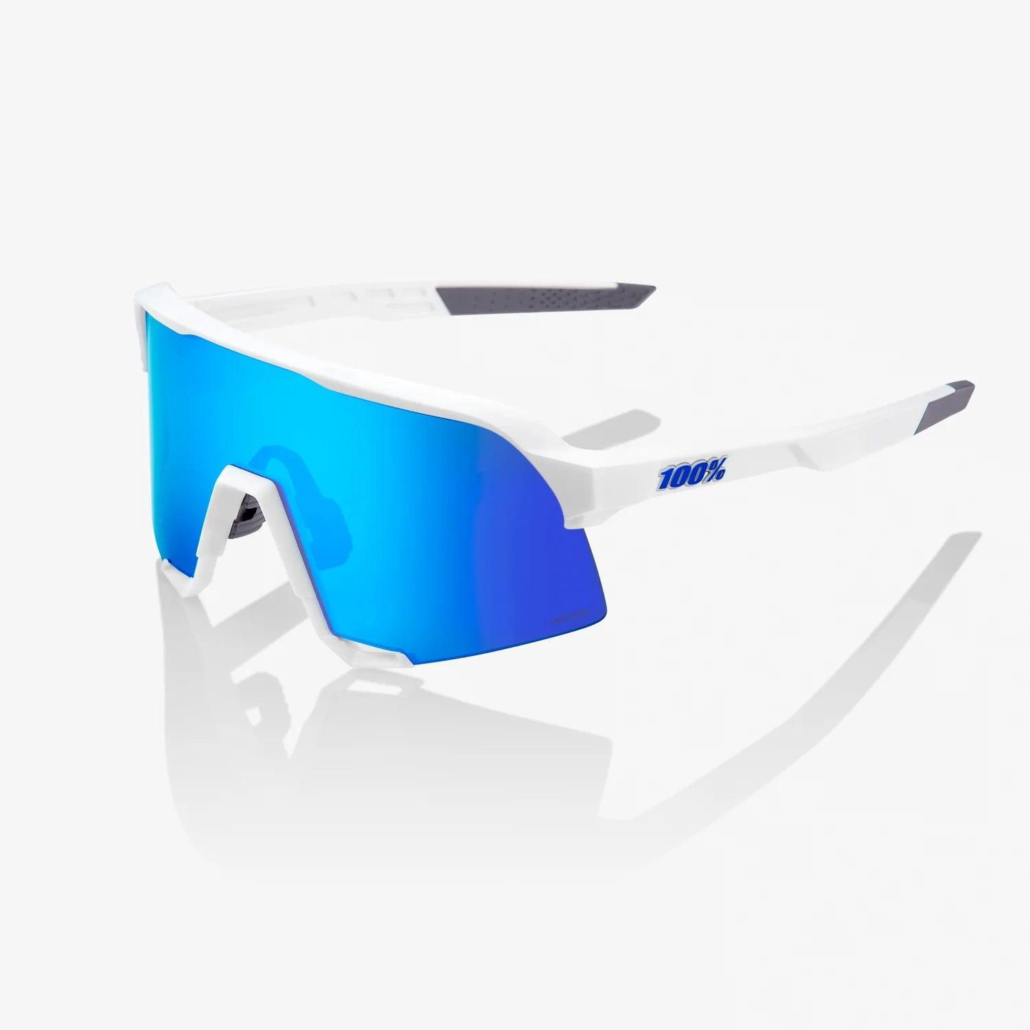 100% UV Protection Sunglasses S3 Matte White Frame with HiPER Blue Multilayer Mirror Lens - Stylish Outdoor Sports & Driving Shades for Men & Women