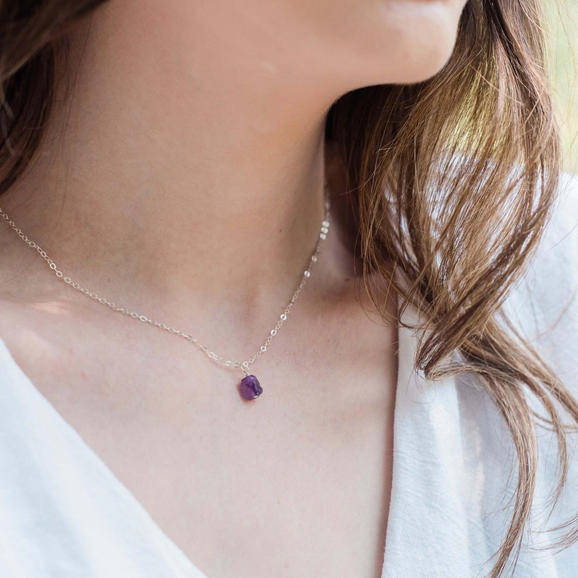 Natural Raw Amethyst Pendant Necklace - Dainty Purple Crystal Jewelry for Women - Perfect for Spiritual Healing, Meditation & Everyday Wear