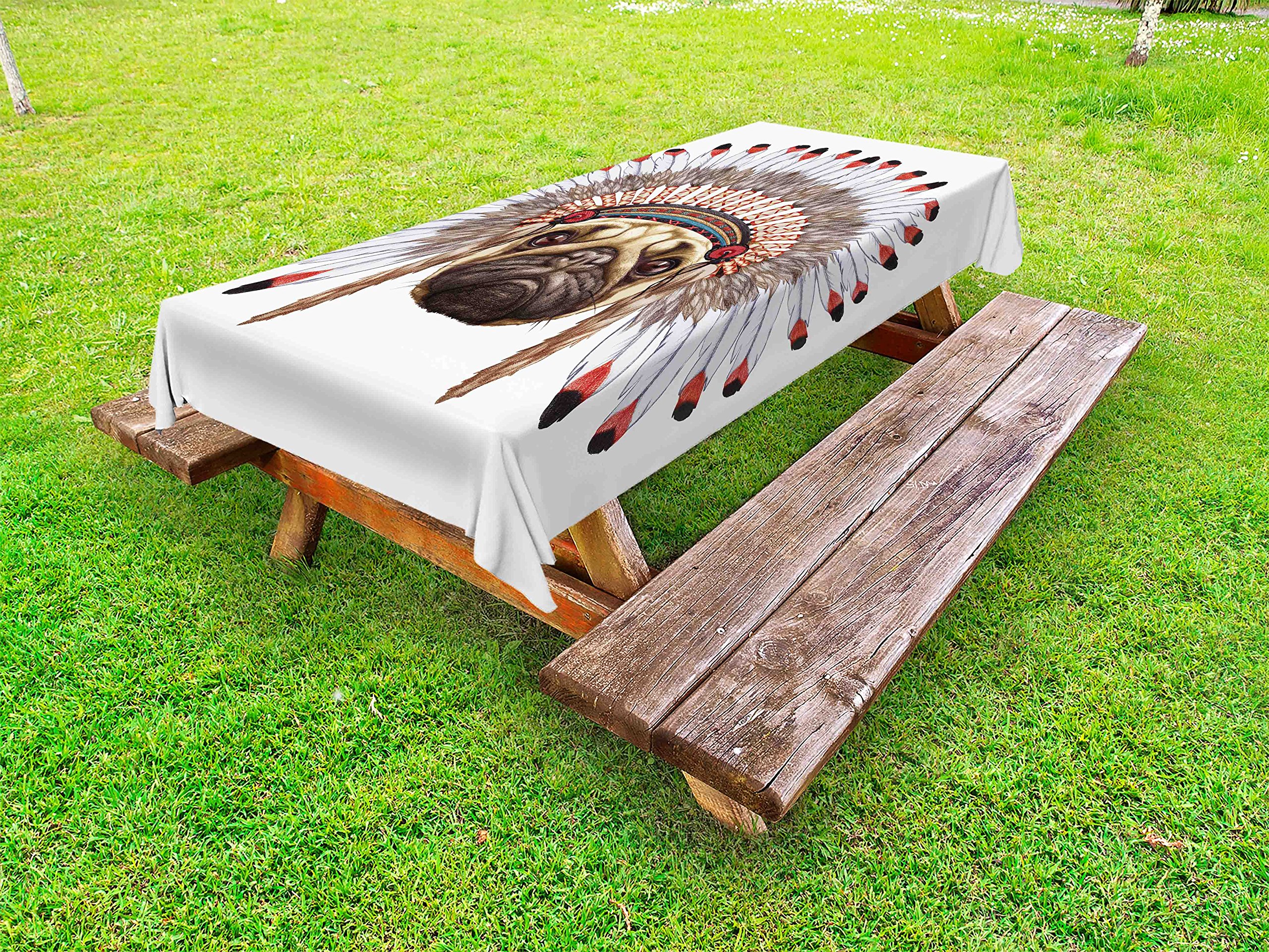 Ambesonne Pug Dog Outdoor Tablecloth - Hand Drawn Fun Animal Design, Washable Picnic Table Cover 58