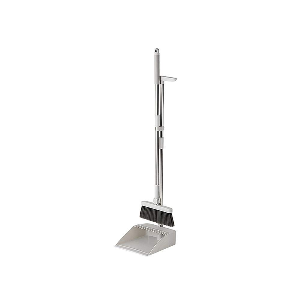 Plastic Broom and Dustpan Set with Stainless Steel Folding Handle - Long Handle Combo for Floor Cleaning | Ideal for Bedroom, Bathroom, Kitchen, Office & Indoor Use | Gray Cleaning Supplies for Hair & Dust Removal