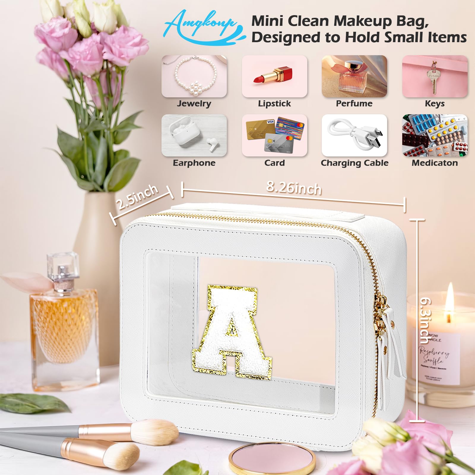 Personalized Initial Makeup Bag for Women & Teen Girls - Custom Chenille Letter Cosmetic Pouch - Unique Birthday Gifts for Mom, Daughter & Friends - Perfect for Travel, School & Everyday Use