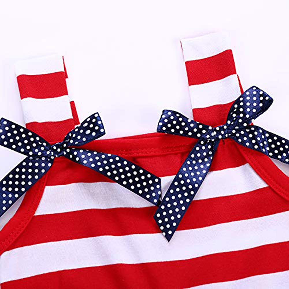 4th of July Toddler Girls' Patriotic Dress - Red White Blue Stars & Stripes Sundress with Bowknot Straps | Independence Day Outfit for Baby & Kids | Perfect for Summer Parties, BBQ, Fireworks & National Celebrations
