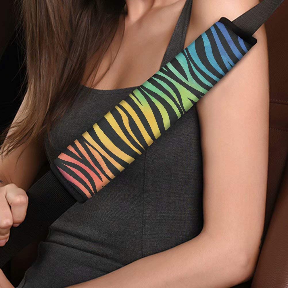 2 Packs Rainbow Zebra Car Seat Belt Covers - Soft Shoulder Pads for Adults & Kids - Vehicle Safety Cushion for Comfortable Driving - Perfect for Road Trips, Commuting and Long Distance Travel