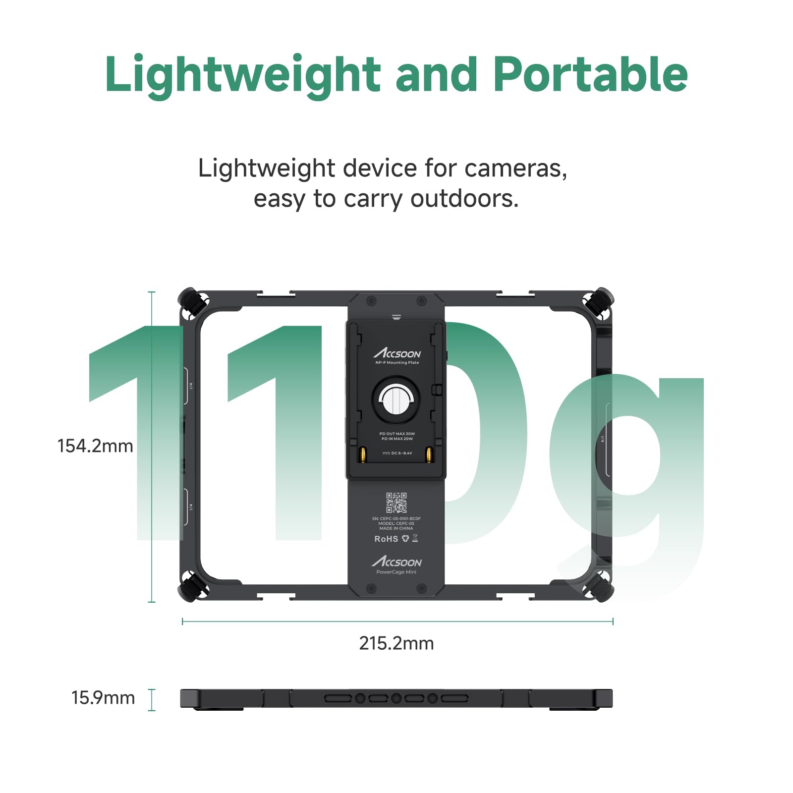 Accsoon PowerCage Mini for iPad Mini 6/Mini 7 (A17 Pro) - 8.3 Inch Protective Cage with Sun Hood & NP-F Battery Adapter | Keep iPad Charged | Compatible with SeeMo/SeeMo Pro/Nano | Perfect for Outdoor Video Recording, Vlogging & Live Streaming