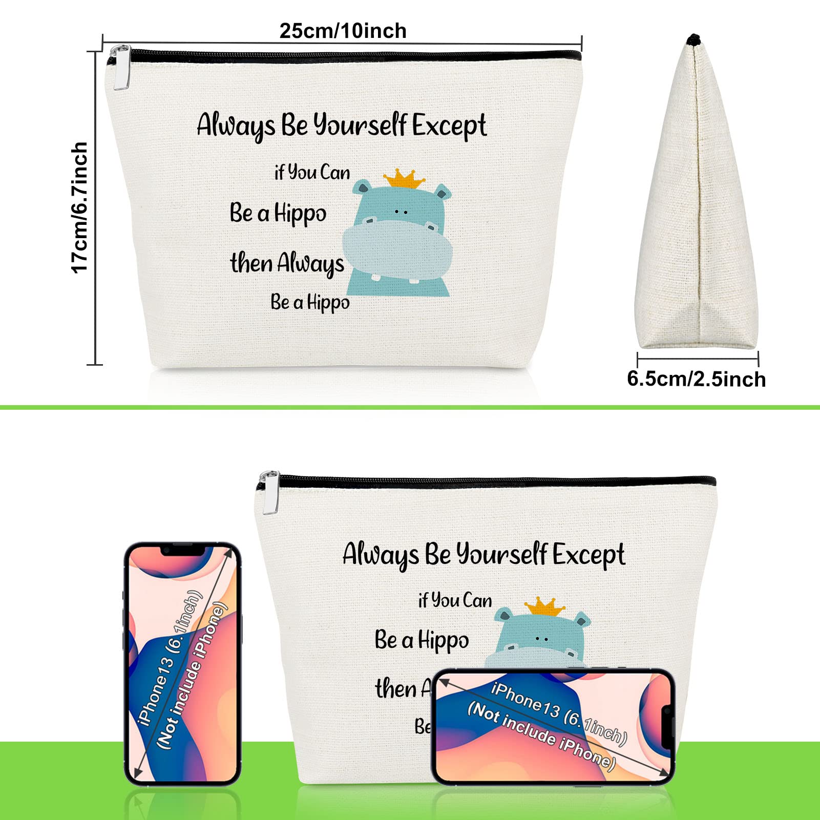 **Funny Hippo Makeup Bag - Cute Hippopotamus Cosmetic Pouch for Women & Girls - Perfect Gift for Daughter, Niece, Granddaughter - Birthday, Graduation Present for Animal Lovers - Great for Travel, School & Daily Use**