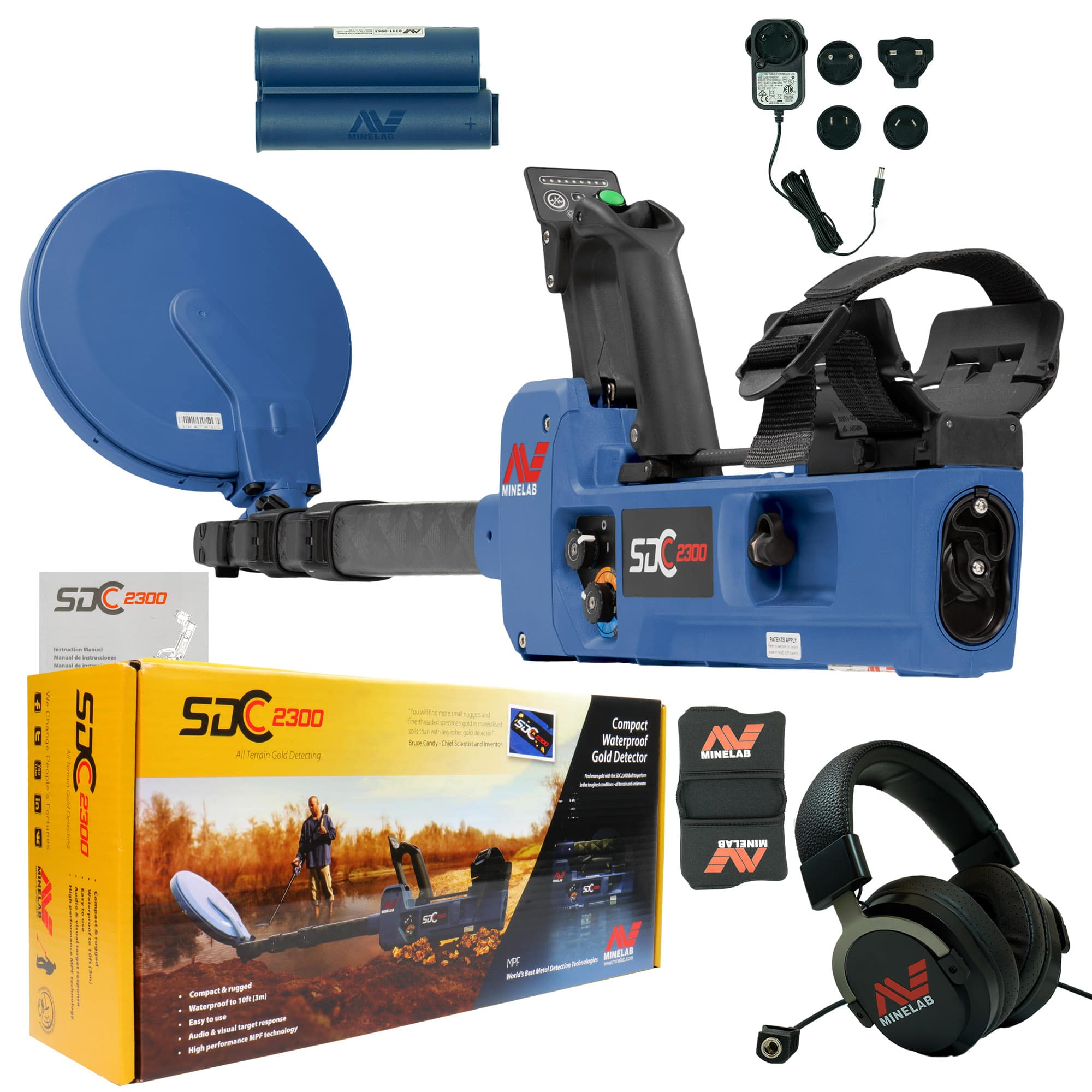 Minelab SDC 2300 Waterproof All Terrain Gold Metal Detector for Professional Prospecting & Treasure Hunting - Ideal for Beach, River & Harsh Environments