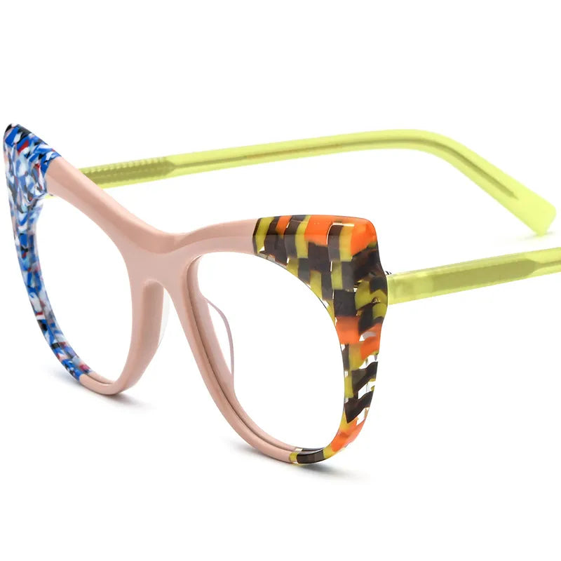 CCspace Unisex Full Rim Round Cat Eye Acetate Eyeglasses Frame 56923 - Stylish Retro Glasses for Men & Women, Perfect for Reading, Fashion Accessories, and Daily Wear