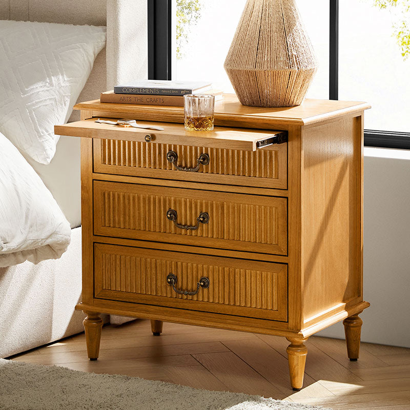 Farmhouse Solid Wood Nightstand with Fluted Drawer - Rustic Bedside Table with Optional Storage Drawer - Perfect for Bedroom, Guest Room, or Cabin Decor