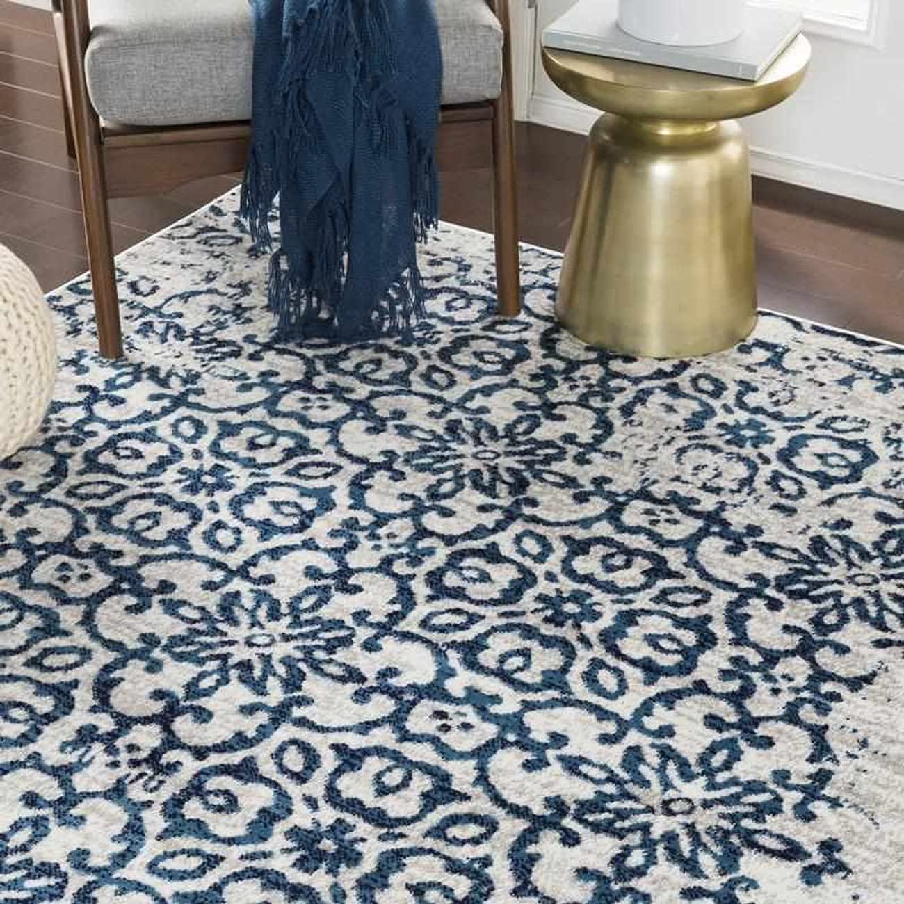 Mark&Day 8x10 Dalmeny Transitional Navy Blue & White Area Rug – Soft Carpet for Living Room, Bedroom, Kitchen – 7'10