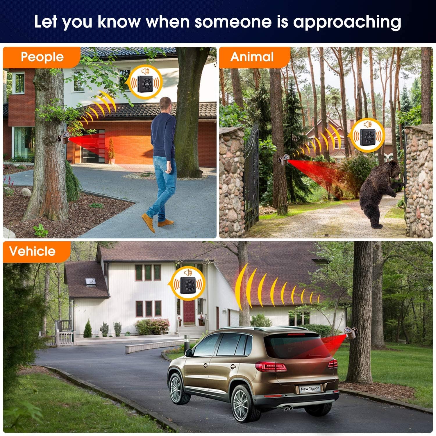Solar Driveway Alarm Wireless Sensor System - Weatherproof Outdoor Motion Detector for Home Security | Driveway Alert for Cars, Bikes & Intruders | Perfect for Houses, Garages & Backyards