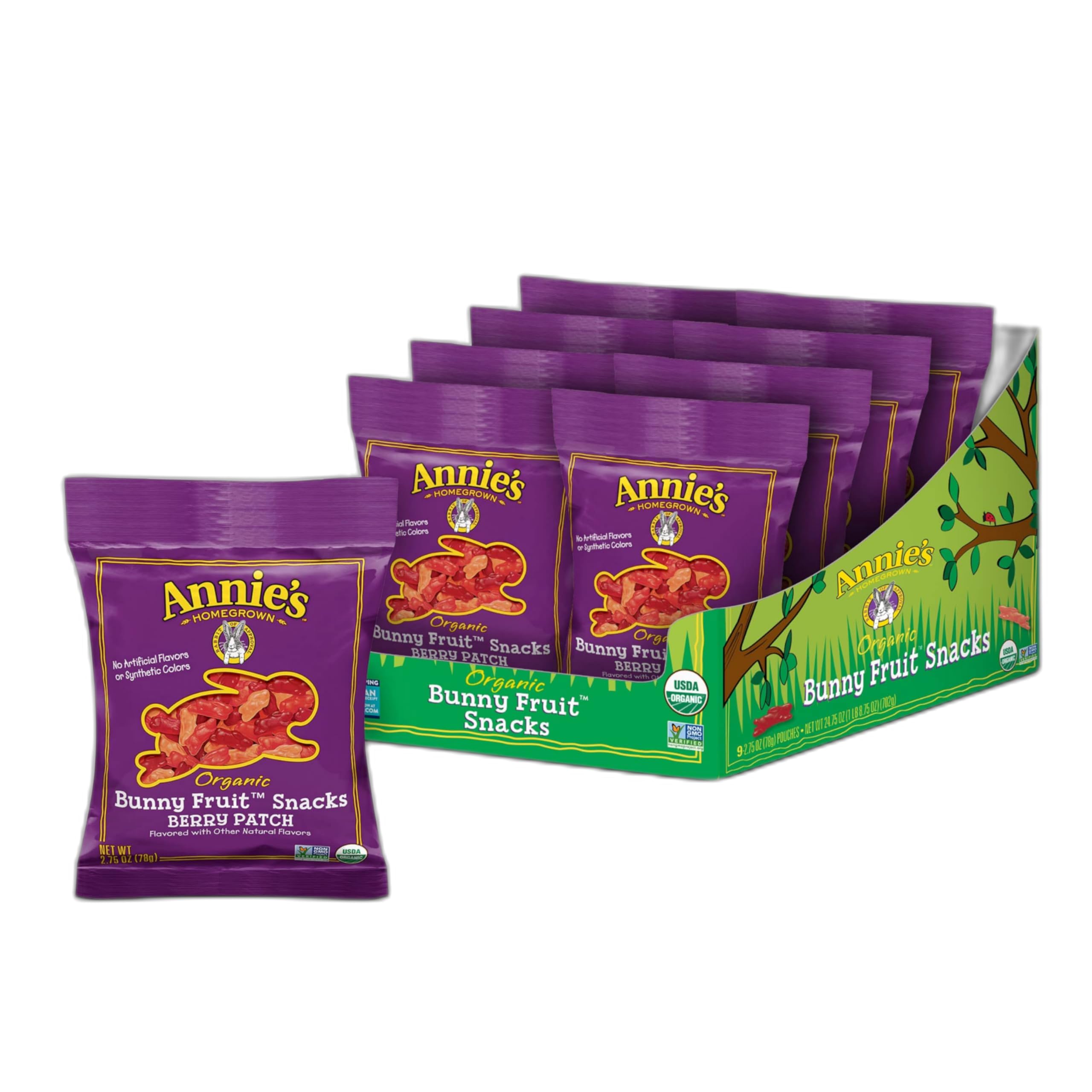 Organic Bunny Berry Patch Fruit Snacks by Annie's - Gluten Free, Non-GMO, Vegan (9 Pack) | Healthy Kids Snacks for Lunch Boxes, School & On-the-Go