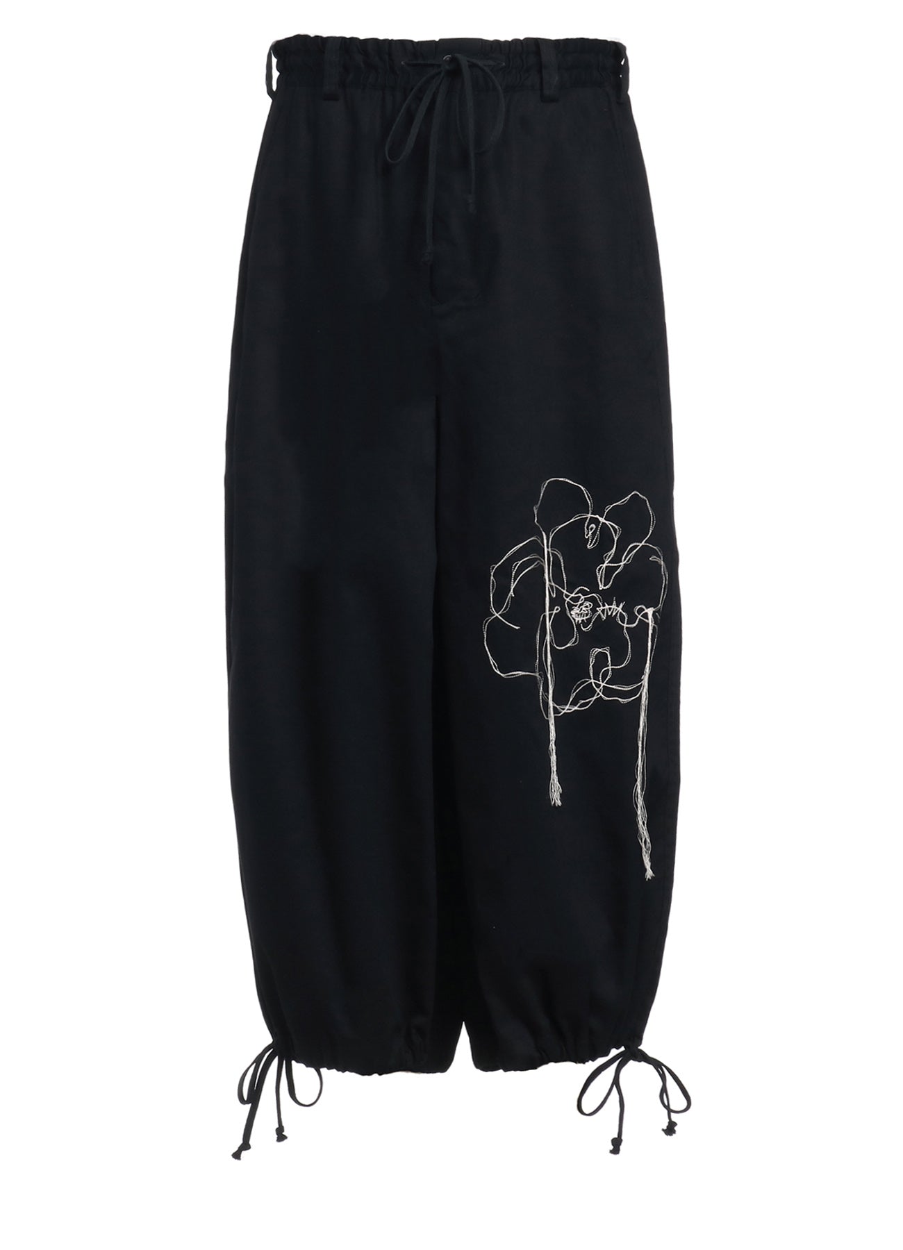 Women's Cotton Twill Peony Embroidered Hakama Balloon Pants - Loose Fit Comfortable Japanese Style Trousers for Yoga, Lounge Wear & Casual Outfits