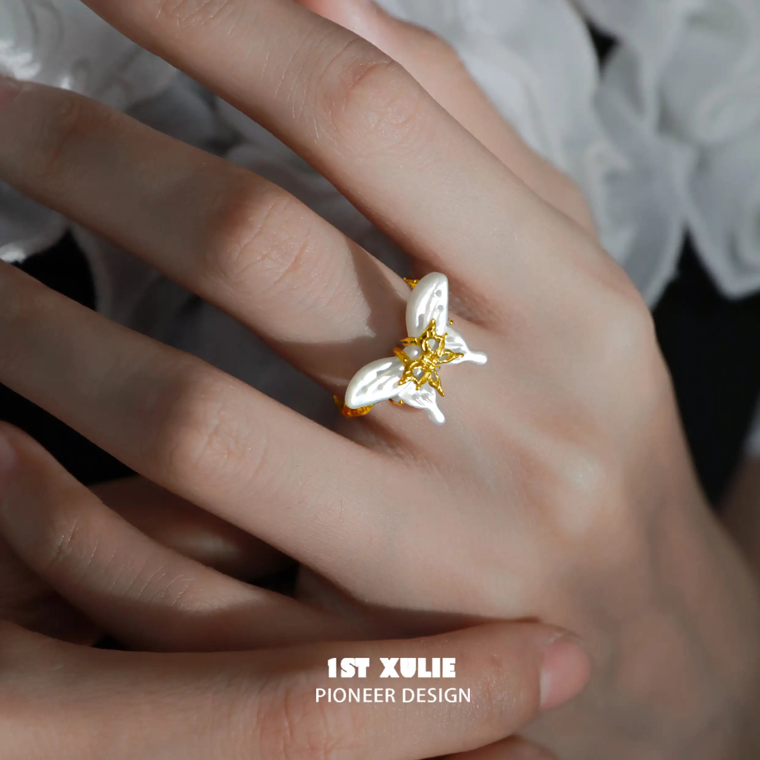 Whiterfly S925 Sterling Silver 24K Gold Plated Shell Ring for Women - Elegant Beach Jewelry Gift for Her, Perfect for Summer Vacation, Wedding & Party Accessories