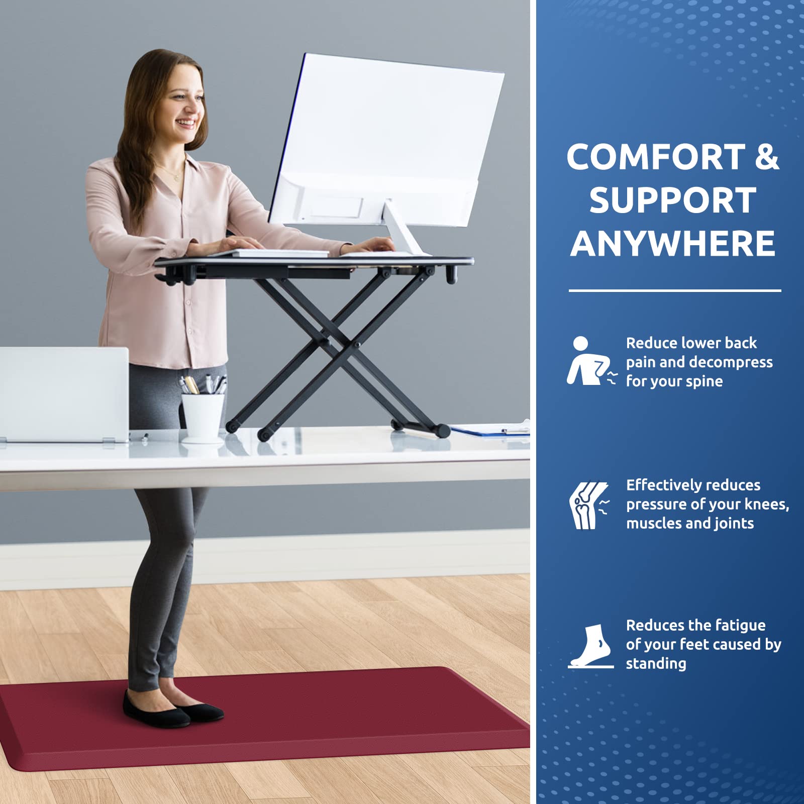 KitchenClouds Anti-Fatigue Kitchen Mat - 0.8 Inch Thick, Waterproof, Non-Slip Cushioned Rug for Kitchen Sink, Office, and Standing Desk - Comfort Floor Mat (17.3