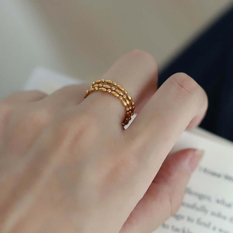 18K Gold Petite Bead Soft Chain Ring Set - Delicate Layered Stackable Rings for Women | Perfect for Everyday Wear, Date Nights & Gift Giving | JZ060