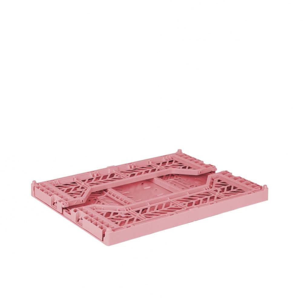 AYKASA Collapsible Storage Bins - Stackable Plastic Organizer Boxes, Foldable Milk Crates for Home, Office & Garage (Medium, Baby Pink) | Perfect for Toy Storage, Laundry Organization & Pantry Shelving